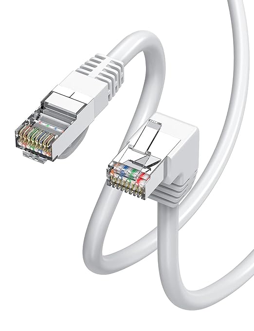 Cat6 90 Degree Ethernet Cable Right Angle White CAT 6 Ethernet Patch Cable -Down Angle-20FT Right Angle Ethernet Adapter Bandwidth up to 250MHz 1000Mbps for PC, Router, Modem, Printer, Xbox, PS4