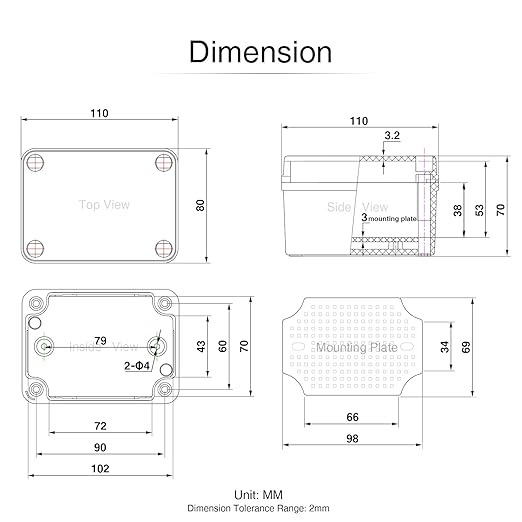 QILIPSU Junction Box with Mounting Plate 110x80x70mm, Clear Cover Plastic DIY Electrical Project Case IP67 Waterproof Dustproof Enclosure Grey (4.3"x3.1"x2.8")