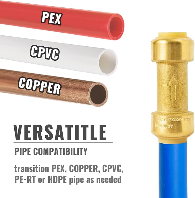 SUNGATOR Check Valve, 1/2 Inch Push-to-Connect, 2-Pack Push Fit Plumbing Fittings with Disconnect Clip, No Lead Brass PEX Fittings for Copper, PE-RT, CPVC Pipe