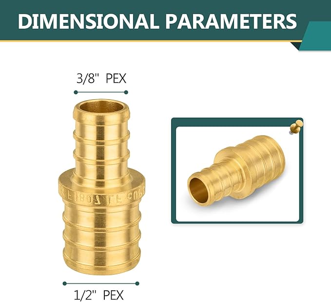 10-Pack PEX Fittings Niikappu 3/8"x1/2" Pex Straight Coupling, Brass Crimp Pipe Fittings for PEX Pipes, ASTM F1807