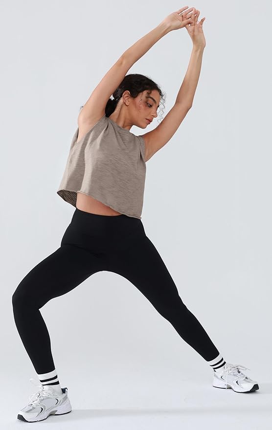Women’s 100% Cotton Cropped Workout Tank Tops Soft Breathable Loose Fit Muscle Tank for Gym Yoga Running
