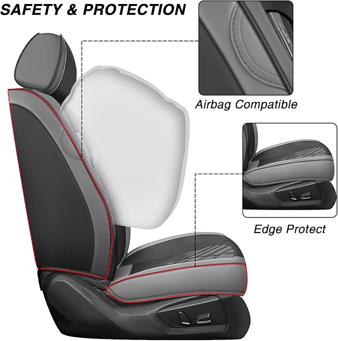 Car Seat Covers for Jaguar E-PACE 2018-2024,Breathable Nappa Leather Car Seat Protector,Front Seat Covers Automotive Seat Cushion with Airbag Compatible(Front Seats,Gray-Black)
