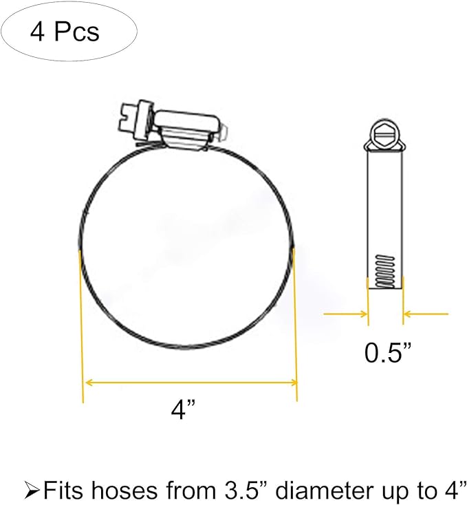 4" (Diameter) Adjustable 304 Stainless Steel Duct Clamps Hose Clamp Pipe Clamp Air Ducting Clamp worm drive hose clamps (4Pcs, 91mm-114mm)