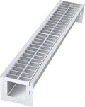 Blulu 1 Pcs 304 Stainless Steel Channel Drain with Galvanized Steel Grate 39.4x5.9x5.5 Inch Trench Drain Kit for 3'' Pipe Durable French Drains System for Outdoor Driveway Garage Yard (Silver)