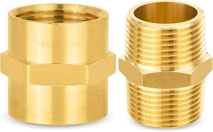200-PCs HeSun Brass Pipe Fittings Combo, 100-PCs 3/4" NPT Male + 100-PCs 3/4" NPT Female Hex Nipple Adapter