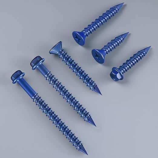 35Pcs 3/16 x 3-1/4 Inch Concrete Screws Anchor with Drill Bit, Blue Flat Head Masonry Brick Stucco Cement Block Screws, Diamond Point