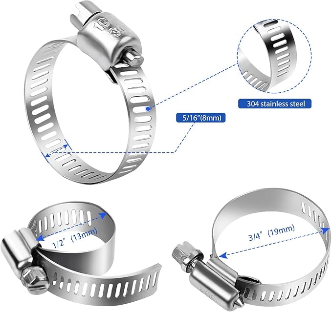 22 Pack Stainless Steel Hose Clamps - Adjustable 1/2" - 3/4" (13-19mm) Worm Gear Hose Clamps with a Socket Wrench for Plumbing,Automotive And Mechanical Application