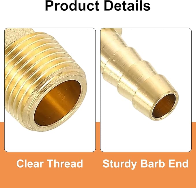 uxcell 2Pcs Brass Hose Barb Fittings, 5/16" x 3/8" NPT 90 Degree Elbow Hose Connector with Hose Clamps for Water Fuel Gas Oil Transportation