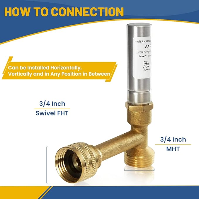 Water Hammer Arrestor,3/4 Inch Swivel FHT x 3/4 Inch MHT Tee Copper Water Arrestor for Washing Machine Connection(5PACK, Tee Stainless Steel Arrestor)(HAMMER016-5Pack)
