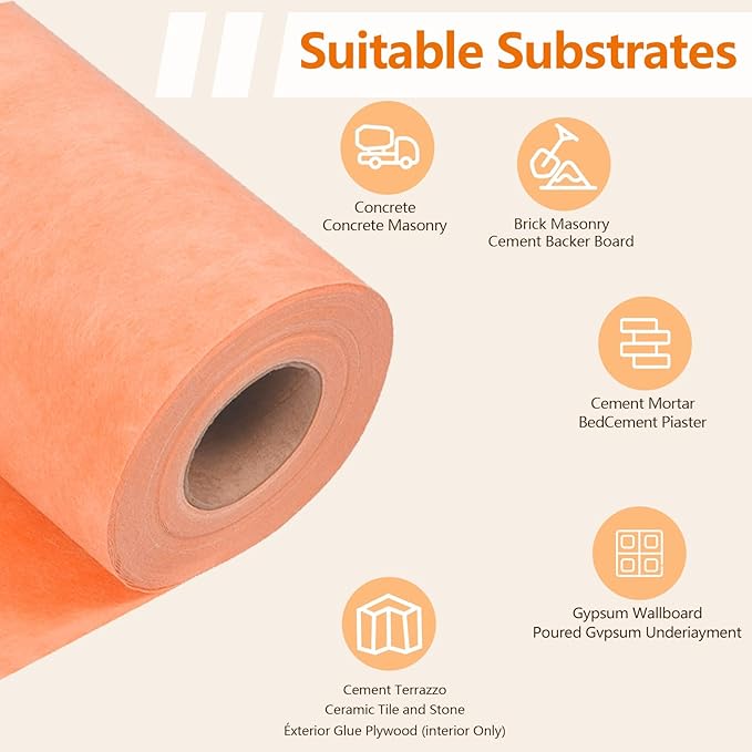 108 SQ FT Waterproofing Membrane for Bathroom Shower, 27.6mil, 3' 3" x 32.8FT Tile Flooring Underlayment Roll Under Ceramics, Natural Stone Tiles and LVT for Shower Wall, Bathroom Floors