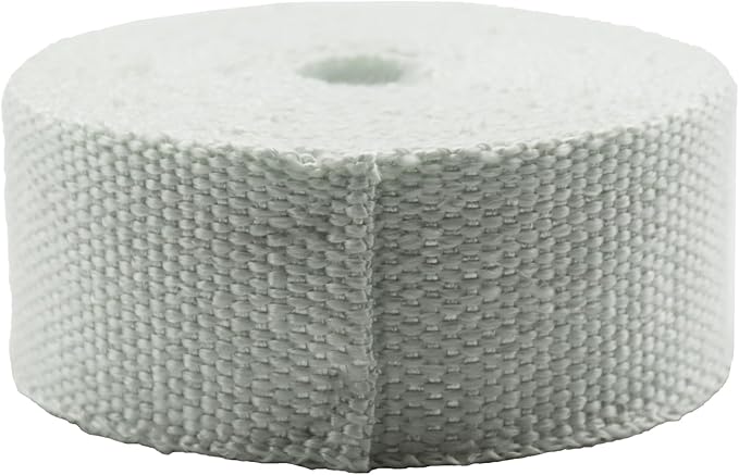 DOBTIM Fireproof Pipe Wrap Insulation 2" Wide X 32' Long, Fiberglass Heat Shield Tape Pipe Webbing for Stove Flue Protector with 2 Clamps, White