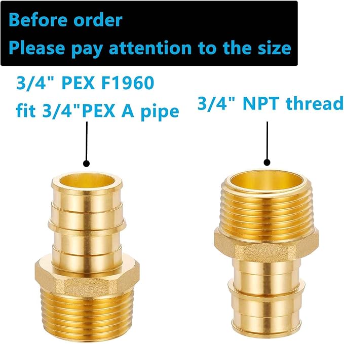 (10 Pack) Lidertik PEX A Fittings 3/4 Inch Expansion Male NPT Adapter, 3/4" PEX F1960 to 3/4" NPT Male Threaded Adapter Brass