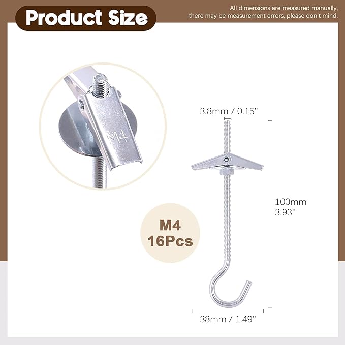64Pcs M4×75 Heavy Duty Carbon Steel Ceiling Hooks Spring Toggle Wing Bolts Wall Fixing Ceiling Hooks Pothook Wall Fixing Anchors Ceiling for Hanging Plants