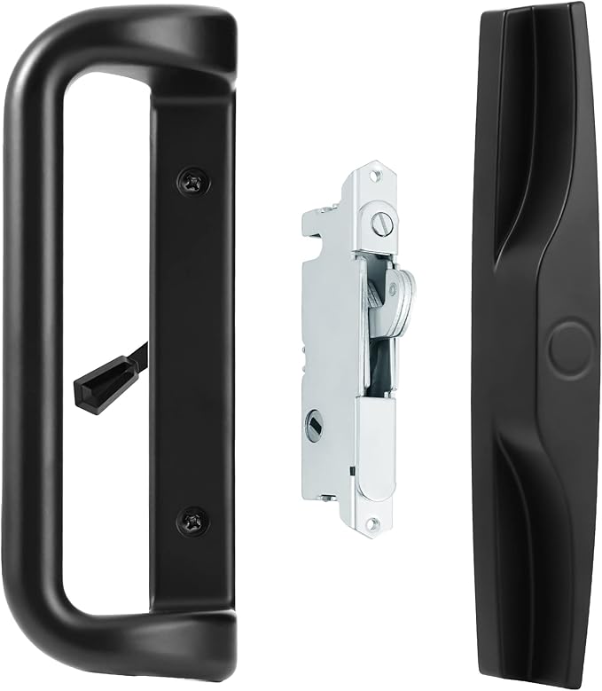 House Guard Black Patio Door Handle Set with Mortise Lock,Suitable for Replacement Sliding Doors Lock 3-15/16”Screw Hole Spacing.Choices That Add a Unique to Your Patio Glass Sliding Door.