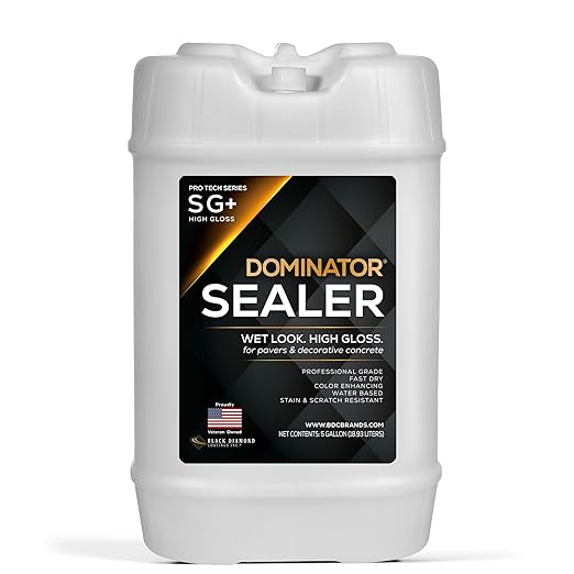 5 Gal. DOMINATOR SG+ Clear Acrylic Sealer | High Gloss Paver Sealer | Wet Look, Color Enhancing | Professional Grade | Concrete Pavers and Decorative Concrete | Fast Dry | Driveway, Patio and Walkways