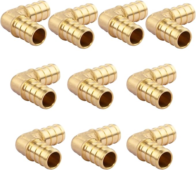 1/2 inch PEX 90 Degree Elbow 1/2" (pack of 10) Lead-Free Brass Barb Crimp Pipe Fitting/Fittings