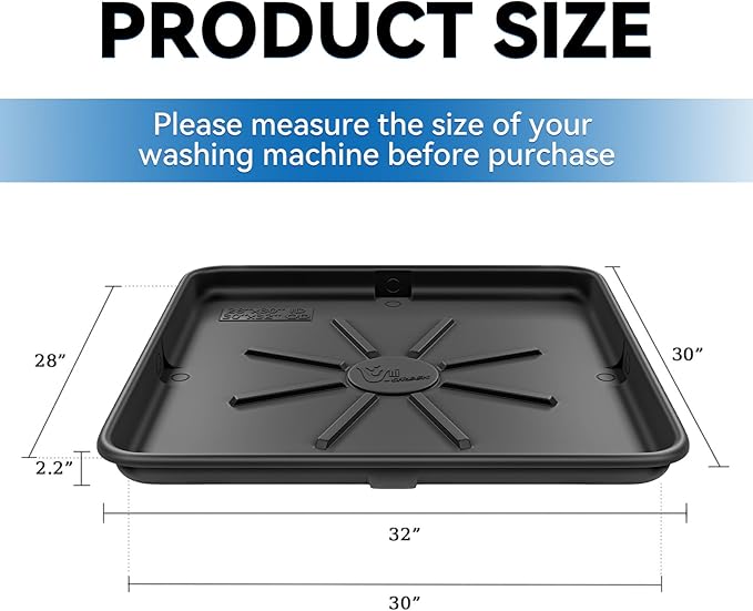 Washing Machine Drain Pan, Features a Heavy Durable Plastic Construction,Protects Floors from Leaksf,Size 30X32 Including 1" Drain Fittings(Black)