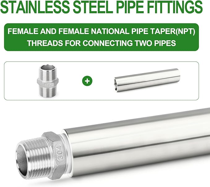 TAISHER 2PCS Stainless Steel Pipe Fittings, 1" NPT Female x 1" NPT Female Threaded, 8" Length Thickened Nipple Cast Pipe