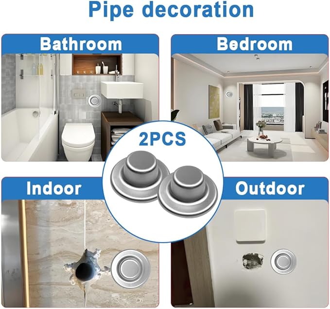 2Pcs 3"Pipe Wall Hole Covers,Water Pipe Cover Escutcheon Caps Plumbing Caps,Self-Adhesive Plugs Round Shower Pipe Caps for Concealing Wall Bathroom Faucet Toilet AirConditioner Holes Decoration,Silver