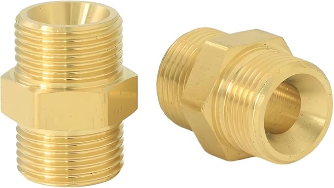 9/16" Male Thread to 9/16" Male Thread Brass Adapter, for RV, garden, kitchen & bathroom faucets, brass compression fitting, plumbing water supply part (2 packs)