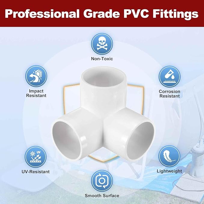 4Pcs 1 1/2" Elbow PVC Fitting, SCH40 3-Way Tee Furniture Grade PVC Pipe Fitting, DIY Corner Elbow Connector for Building Furniture, Greenhouse Frame Connection, Socket x Socket