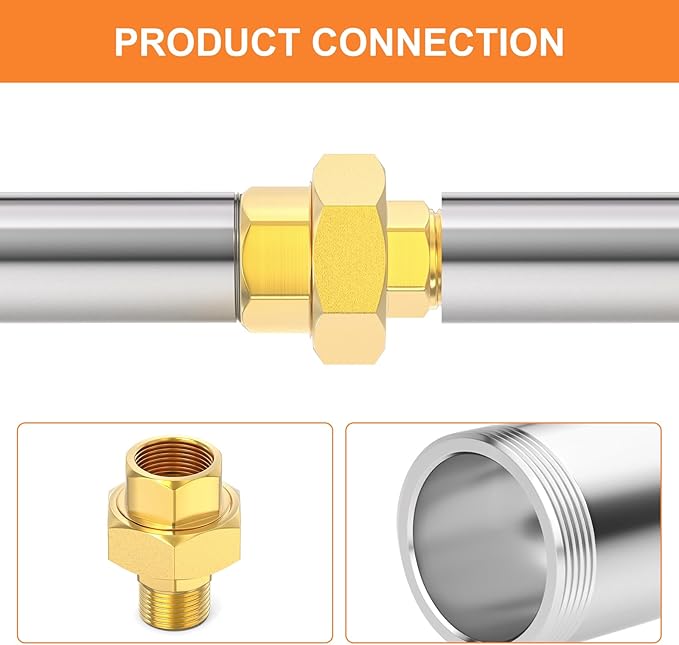 GASHER 2PCS Brass Union，1/4" NPT Male x 1/4" NPT Female Pipe Fitting