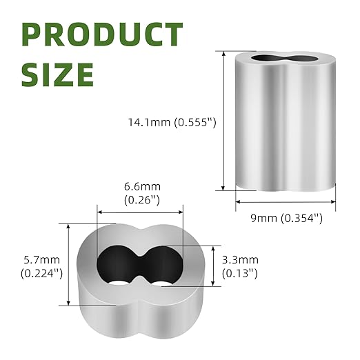 1/8" (100 PCS) Aluminum Wire Rope Sleeves, Crimping Loop Sleeve for 3mm Diameter Cable and Wire Rope, Double Barrel Crimp Sleeves Cable Ferrule for DIY, Fishing, Home & Crafts