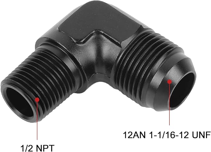EVIL ENERGY 12AN Male Flare to 1/2" NPT Pipe 90 Degree Fitting Adapter Aluminum Black