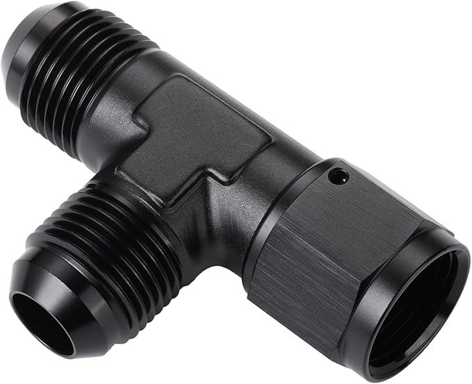 10AN Male Flare Tee T Fitting Adapter with AN10 Female Swivel On Run Aluminum Black