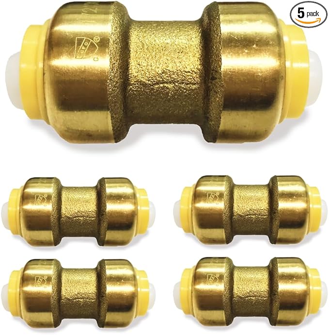 Fittings 1/2 Inch Pushfit Straight Coupling - 1/2" x 1/2" PEX Brass Push-fit Coupling - Push-to-Connect Plumbing Fittings for PEX Copper CPVC (Pack of 5)