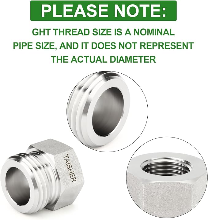 TAISHER 5PCS 304 Stainless Steel Garden Hose Adapter, Hex Bushing 3/4" GHT Male x 3/8" NPT Female Garden Hose Connector
