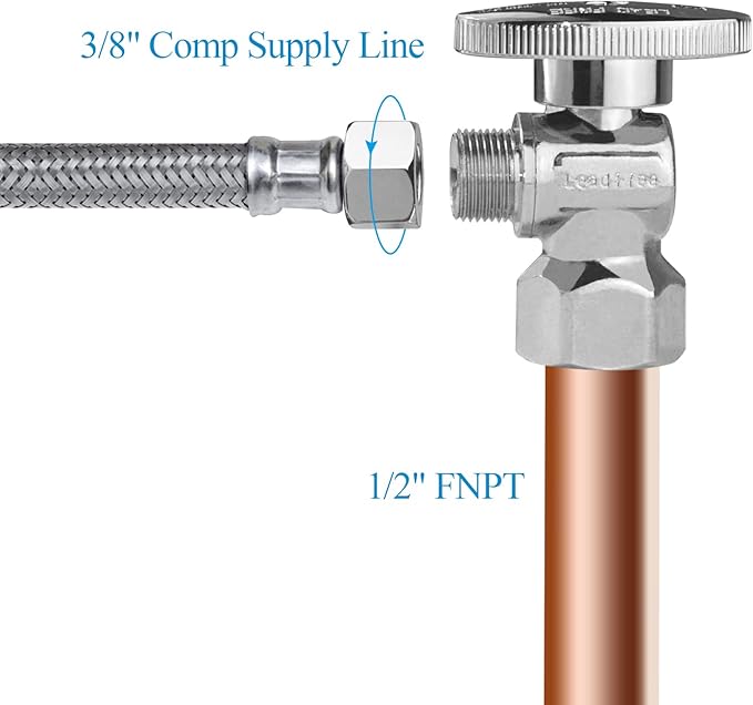 WiseWater Angle Stop Valve 1/2" FNPT x 3/8" Compression, Quarter Turn Chrome Plated Brass Toilet Shut Off Valve for Bathroom & Sink Supply Lines (5-Pack)