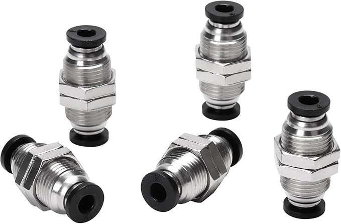 Bulkhead Union Push to Connect Tube Fitting 4mm Tube OD Double Threaded (5 Packs)