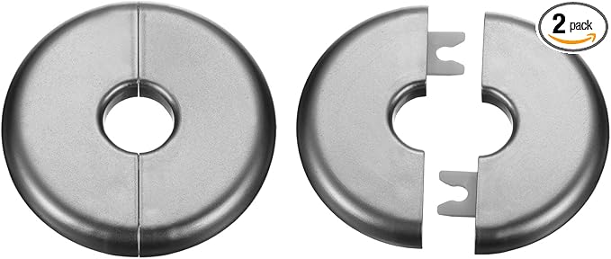 HARFINGTON 2pcs Wall Split Flange 17mm/0.7" Self-Adhesive Plumbing Cover Plates ABS Plastic Round Escutcheon Plate Buckle Design for Water Pipe Bathroom Kitchen Decoration, Gray