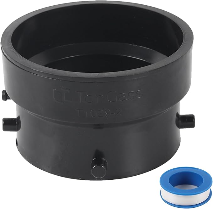 TonGass T1029-2 RV Sewer Termination Adapter - 3" Hub x 3" Bayonet, RV Sewer Hose Termination Adapter with Thread Seal Tape, Camper Sewers Terminations Adapters to 3" PVC - Black
