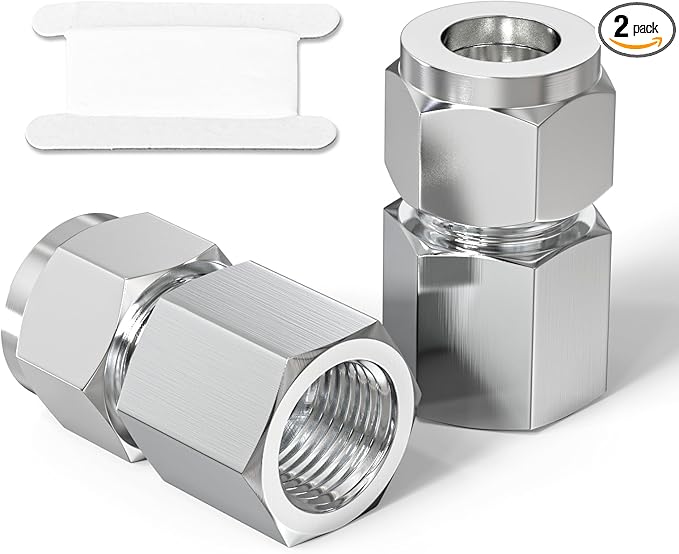 TAISHER 2PCS 304 Stainless Steel Compression Tube Pipe Fitting Connector, 1/2" Tube OD x 1/4" NPT Female Straight Adapter