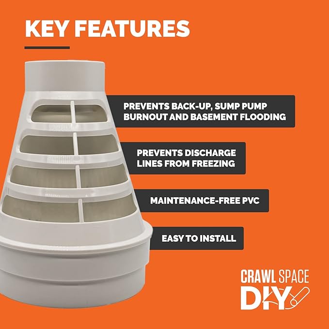 CrawlSpace-DIY - Sump Pump Discharge Freeze Protection, Freeze Guard for Sump Pump and Discharge Line, Tool for Flood-free Basement, Anti-freeze Drainage Utility for Home & Outdoor Sump Pumps