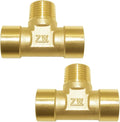Joywayus Brass Pipe Fitting Barstock Tee 3 Way NPT 1/2" Female x 1/2" Male x 1/2" Female Hose Fitting (Pack of 2)