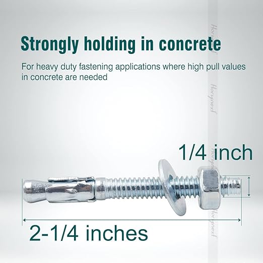 1/4" x 2-1/4" Wedge Anchor, for Cement and Concrete only, zinc-Plated Carbon Steel Screws and lag Bolts （10 pcs