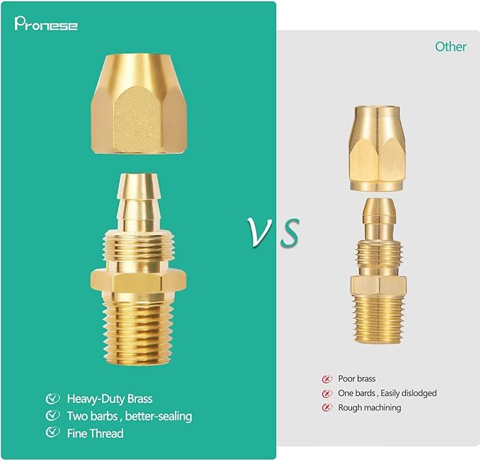 2pcs Premium Solid Brass Pneumatics Reusable PU Hose-End Repair Fitting, 1/4" Barb For 1/4-Inch ID Polyurethane Air Hose With 1/4" NPT
