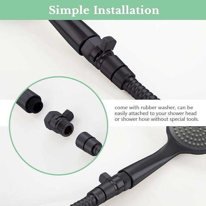 APLusee Water Flow Control Valve, Solid Brass Adjusting Shower Head Flow Restrictor with Switch, Matte Black