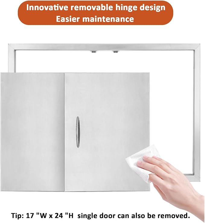 JIE JIN 30" W X 21" H Outdoor Kitchen Doors Double Doors Thickened 304 Brushed Stainless Steel BBQ Access Door BBQ Island Doors Outdoor Kitchen Accessories Door for Outdoor Kitchen BBQ Island