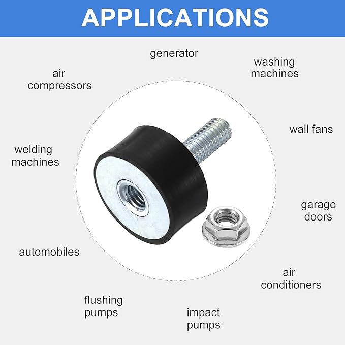 uxcell M8 Rubber Mounts, 2Pcs 30x15mm(DxH) Rubber Cylindrical Anti Vibration Isolator Shock Absorber with Lock Nut for Car Bobbin Generator Air Compressors