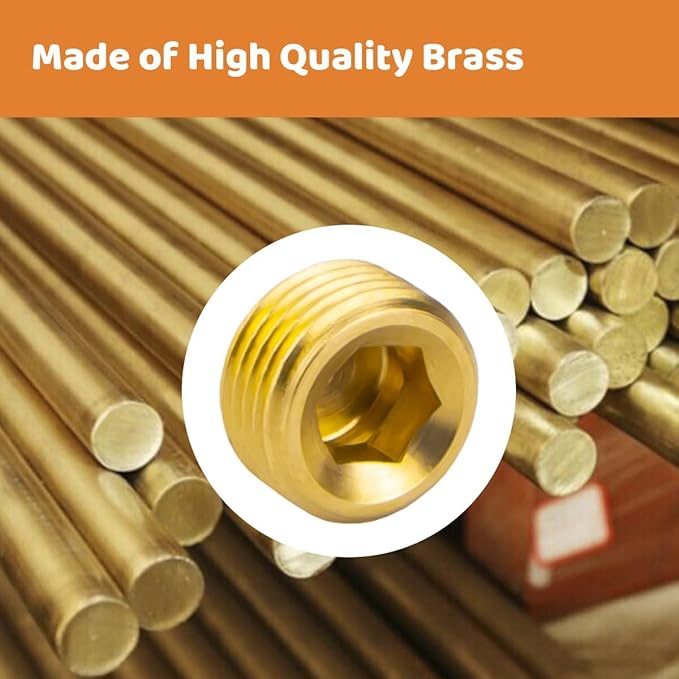 (5-Piece) Besosay 3/8" NPT Brass Pipe Plug Fitting, Counter Sunk Thread Internal Hex Head Style Male for Closing the End of Pipe