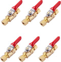 6 Pack Lead-Free Brass Mini Ball Valve Shut Off Switch, 1/4 inch Compression by 1/4 Compression Fitting