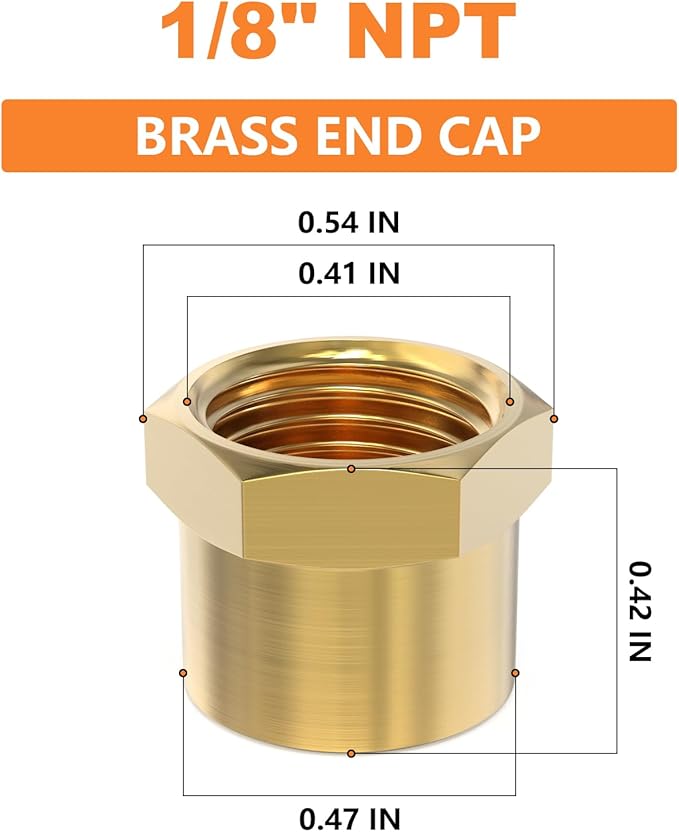 GASHER 1/8"NPT Brass Pipe Cap, NPT Female Thread Socket Pipe End Cap Plugs Fitting 2PCS