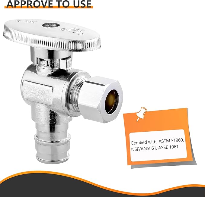 50-PCs HeSun Expansion Pex Angle Stop Valve, 1/2" Pex-a x 3/8" OD Compression Outlet, 1/4 Turn Shut Off Valve for Bathroom,ASTM F1960(VALVE094-50)