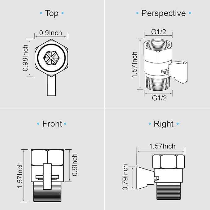 Brass Shut Off Valve, Water Flow Control Valve, Shower Head Shut Off Valve, Water Flow Control Valves G1/2 Pressure Regulator, Water Pressure Regulator in Black