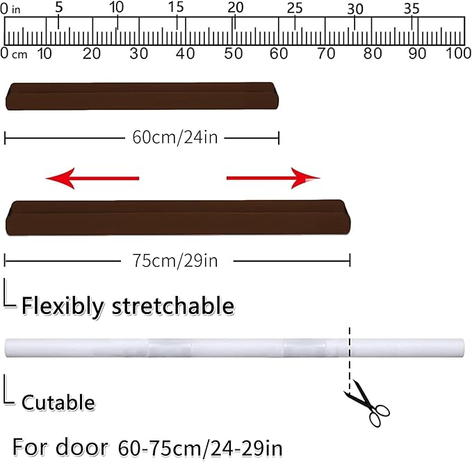 Door Draft Stopper for Doors No Adhesive Draught Excluder Under Door Wind Blocker for Bottom of Door,Reduce Noise Draught Excluder Sweep Sound Proof (Brown 24-29IN / Distance Under The Door 1IN)