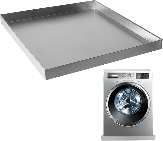 28" x 30" x 2.5" Washing Machine Drain Pan, Heavy Duty 304 Stainless Steel, Protects Floors from Leaks, Compact Washer Drip Tray with Drain Hole, for Dishwashers Refrigerators Water Heaters